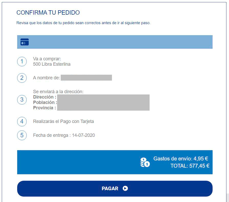 Resumen del pedido en Eurochange