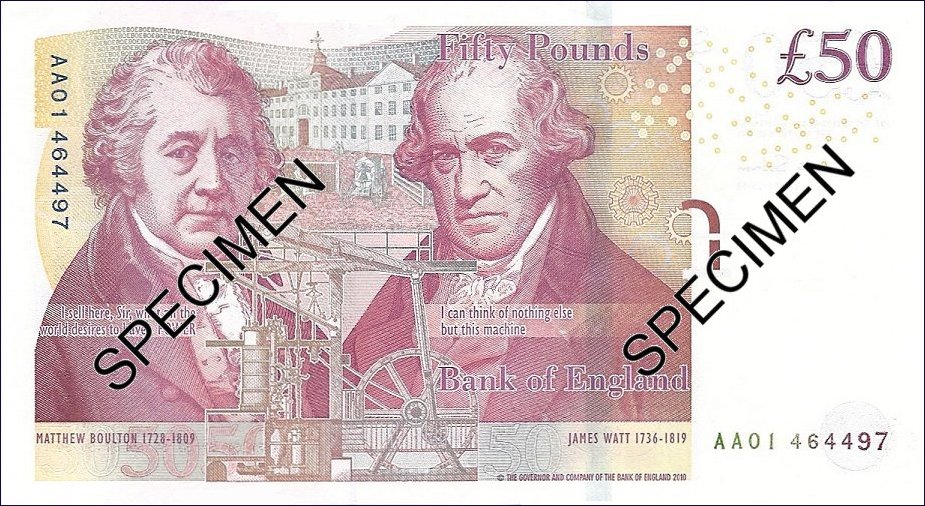 50 libras - Matthew Boulton & James Watt