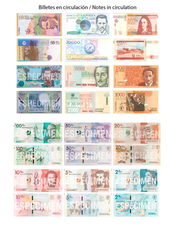 Colombian Peso notes in circulation